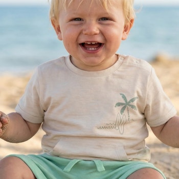 Baby Shirt kurzarm beige Palme