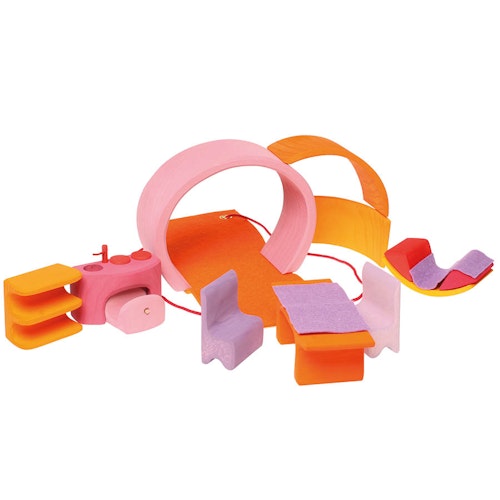 Bauhaus mit Tragetasche pink orange - 14 Teile