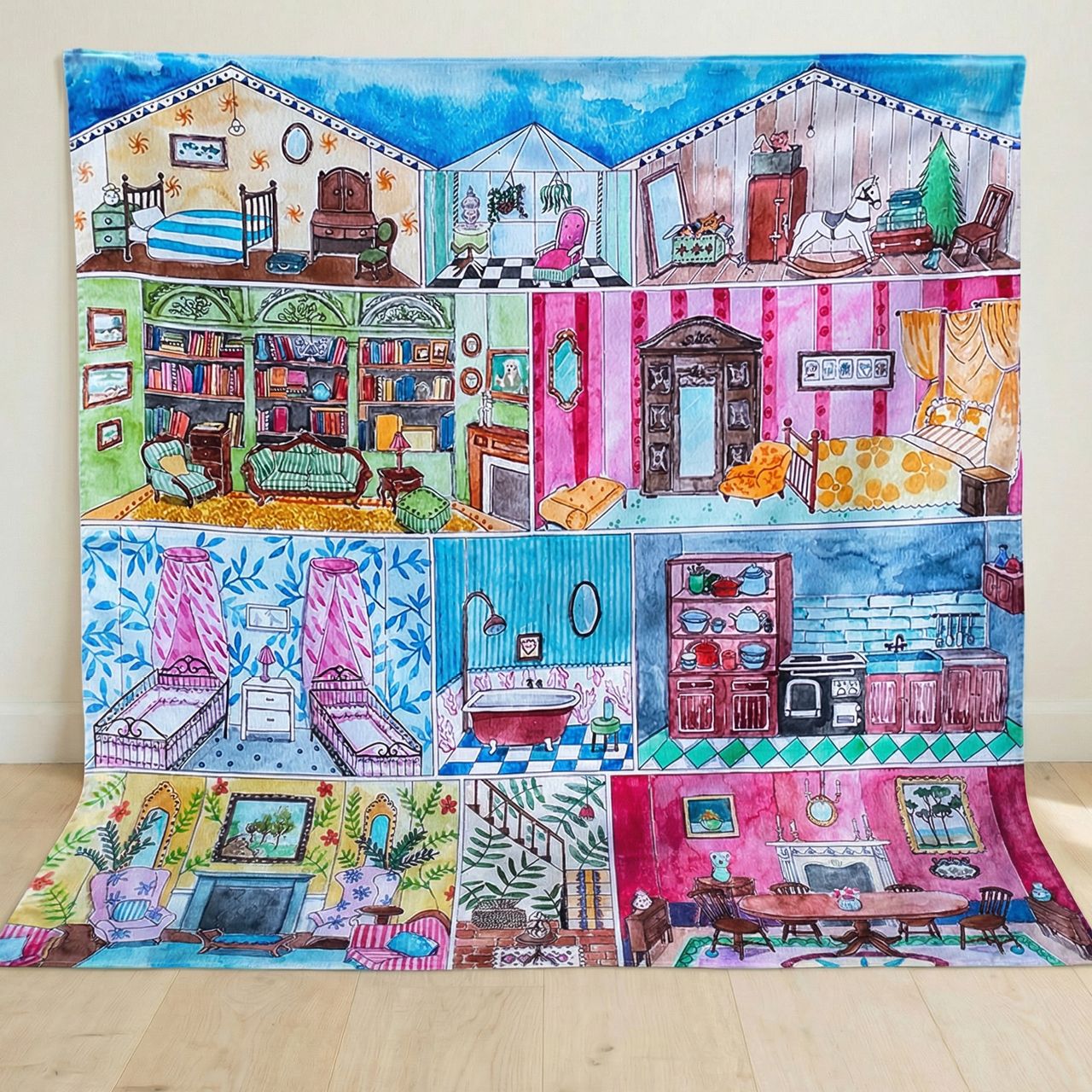 Spieltuch Bio-Baumwolle Puppenhaus 100 x 100 cm