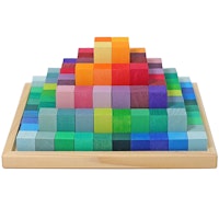 100 Holzbausteine Stufenpyramide klein, bunt (22,5 x 22,5 cm)
