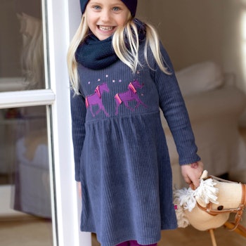 Geripptes Velour Kleid dunkelkobalt