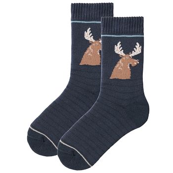Warme Frotteesocken Elch dunkelblau