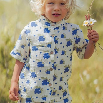 Leichtes Musselin Kurzarmhemd Beeren beige
