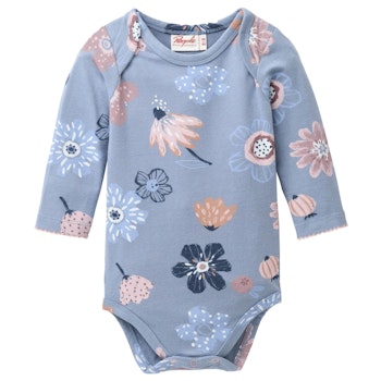 Edler Jersey Langarmbody große Blumen rauchblau