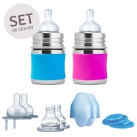 2 Babyflasche Edelstahl Geschenkeset ab Geburt pink blau