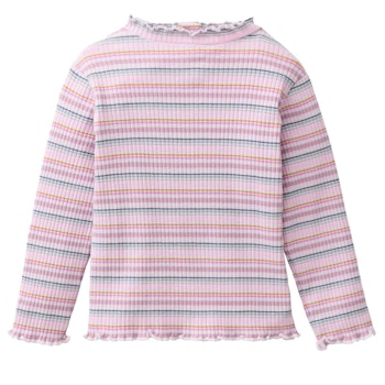 Geripptes Langarmshirt Stehkragen rosa