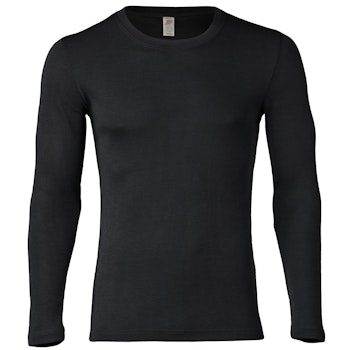 Herren Wolle Seide Langarmshirt schwarz