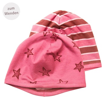 Wendemütze Sterne pink-rot