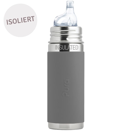Isolierte Kleinkindflasche ab 6 Monate Trinklernaufsatz grau