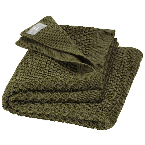 Kuschelige Waben Strickdecke Wolle 80x100 cm oliv-grün