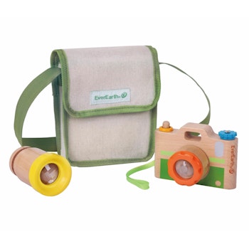 Spielzeugkamera aus Holz mit Kaleidoskop Effekt