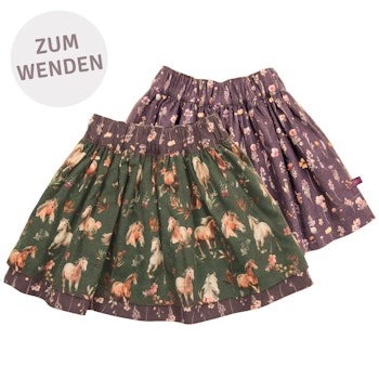 Flanell Rock Pferde, Blumen-Motive zum Wenden