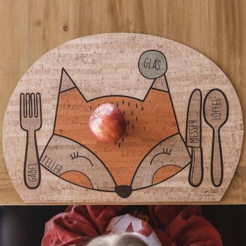 Kinder Montessori Tischset aus Korkleder Fuchs, 46 x 37,5 cm