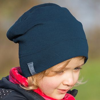 Mitwachsende Beanie Mütze Wolle Seide marine