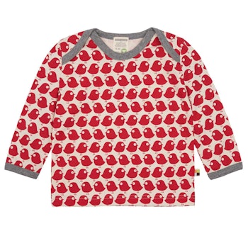 Leichtes Shirt langarm Vögel rot