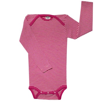 Atmungsaktiver Body Wolle Seide pink gestreift