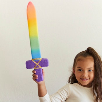 Regenbogen Ritterschwert weich aus Seide 43 cm