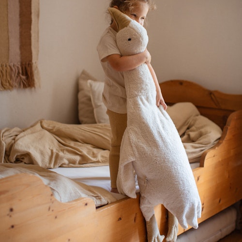 XL Kuscheltier & Wärmekissen Gans Dinkelspelz leinen 90 cm