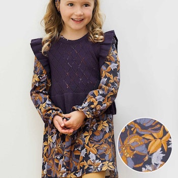 Florales Kleid mit Rüschenärmel dunkellila