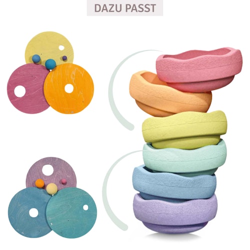 GRIMMS X Stapelstein® 3 Kullerscheiben und 3 Kugeln cold pastell