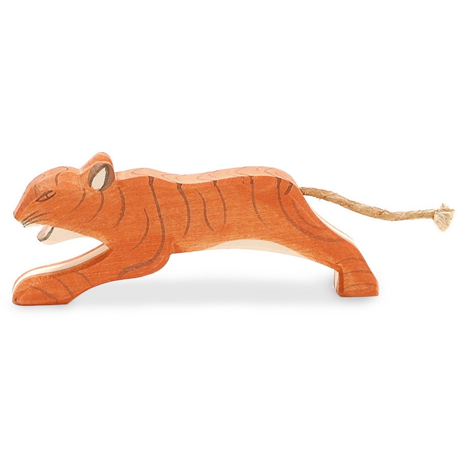Tiger springend Holzfigur 6,5 cm hoch