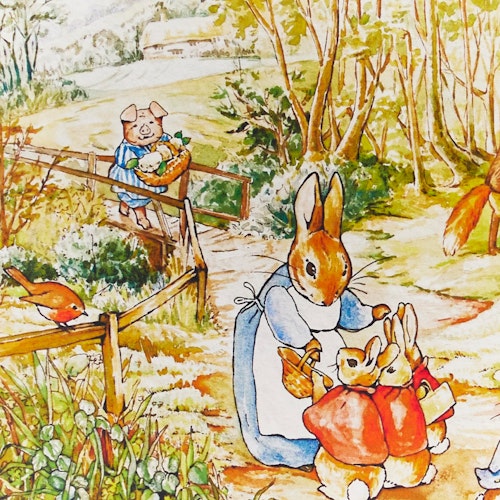 Spieltuch Seide Beatrix Potter Peter Hase Suchbild 53x74cm