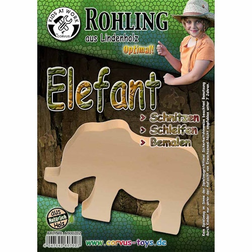 Schnitzrohling Holztier - Elefant