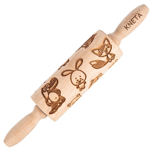 Knetrolle Holz mit Zootier-Muster