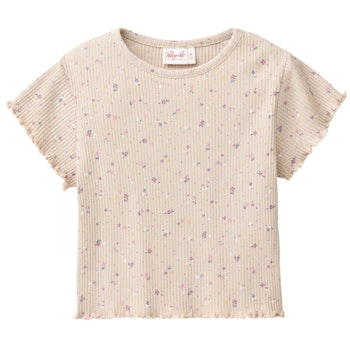 Weiches Rippe T-Shirt Blümchen beige