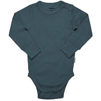 Body langarm breite Bündchen Rippe blau-grau