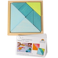 Tangram mit Holzrahmen türkis, 7 Teile im Holzrahmen