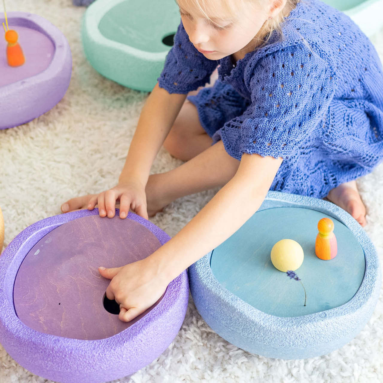 GRIMMS X Stapelstein® 3 Kullerscheiben und 3 Kugeln cold pastell