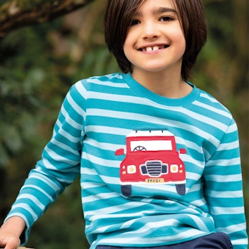 Langarmshirt Streifen Fahrzeug-Aufnäher blau