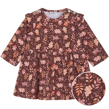 Kleid langarm Rüschen Herbstblätter braun