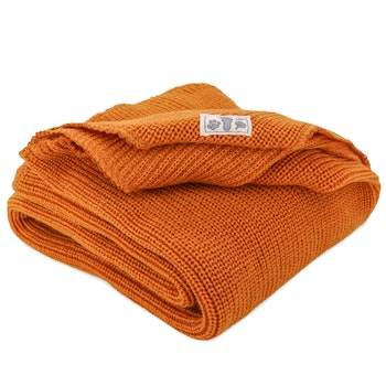 Babydecke Merinowolle gestrickt kräfitiges orange