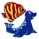 Vorschaubild 2er Set Wasserspieltiere schwimmend Neopren Seerobbe Fisch