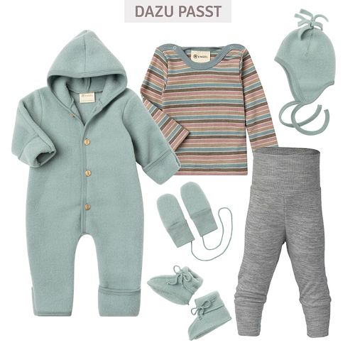 Wollfleece Babymütze Zipfel bergblau 74/80
