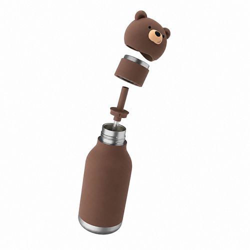 Bestie Bottle Edelstahltrinkflasche mit Trinkhalm Braunbär 460 ml