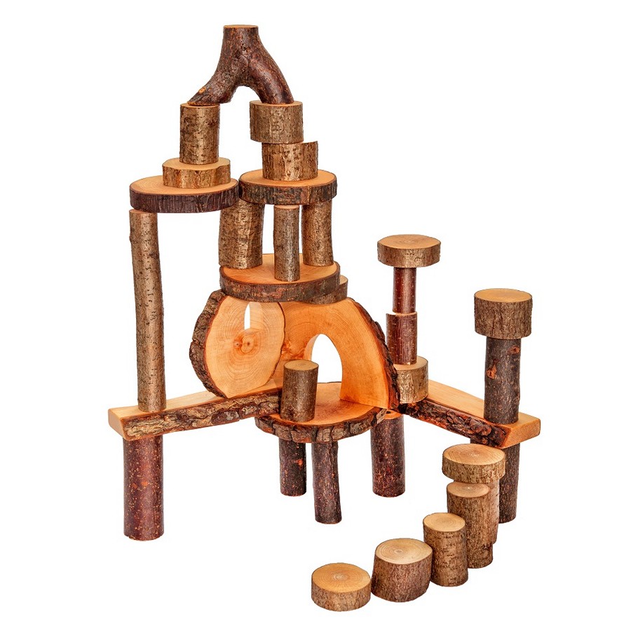 Holzbauklötze mit Rinde für Spielwelten 36 Stk 3 kg