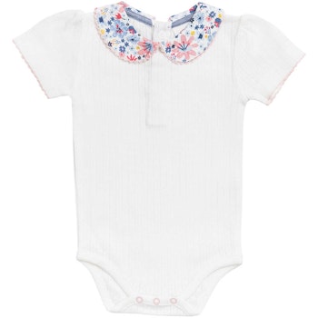 Ajour Body kurzarm weiss Blumenkragen