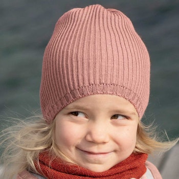 Kinder Strick-Beanie Schurwolle in rosa
