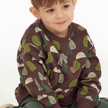 Sweatshirt braun Alloverprint Bäume 100% BioBaumwolle