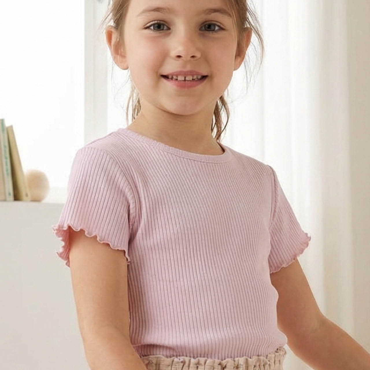 Weiches Rippe T-Shirt rosa
