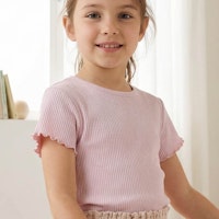 Weiches Rippe T-Shirt rosa