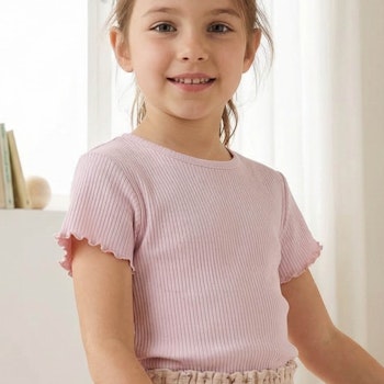 Weiches Rippe T-Shirt rosa