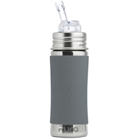Edelstahl Flasche mit Trinkhalm ab 12 M - open end schiefer
