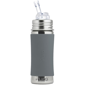 Edelstahl Flasche mit Trinkhalm ab 12 M - open end schiefer