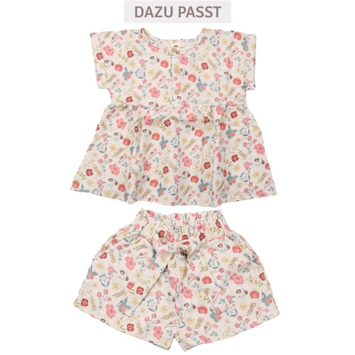 Musselin kurzarm Bluse Blumen Blätter
