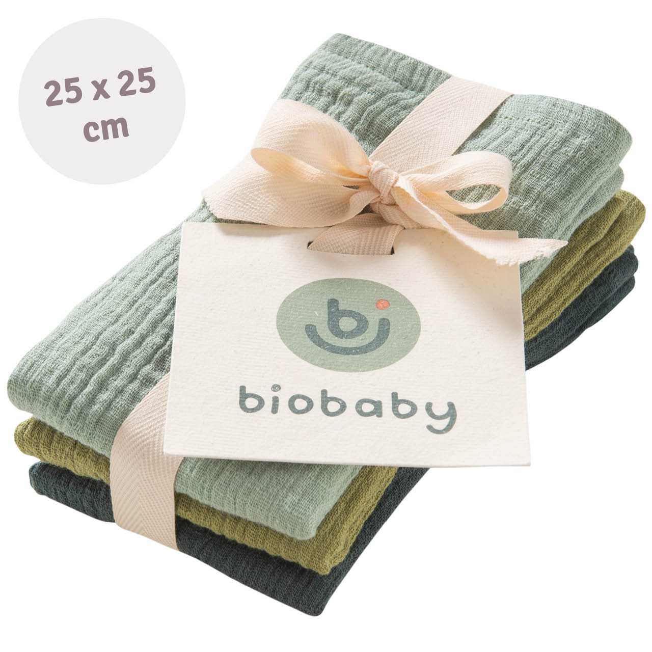 Mullwaschlappen 3er Pack 25 x 25 balsamgrün, salbei, mint