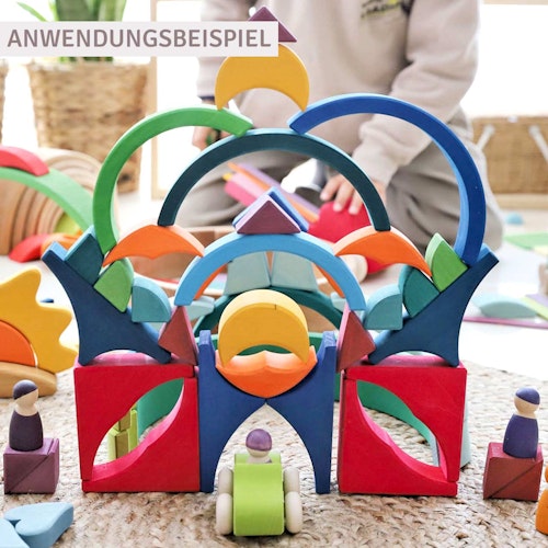 Baukasten Viereck Bögen 81 Teile im Holzrahmen (44,5cm)